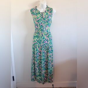 Vibrant Green and Pink Patterned Dress